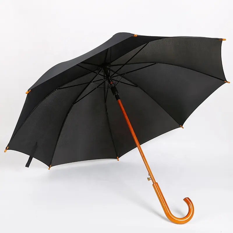 مظلة مصنع الجملة J مقبض خشبي مستقيم العصي مظلة خشبية مخصصة
