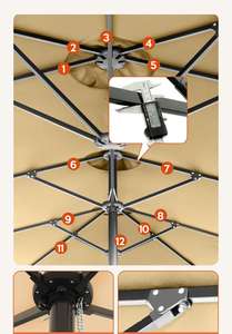 Sombrilla de acero de 3 cabezales de lujo resistente 3M radios de alto grado impermeable gran jardín diseño moderno plegable para uso en patio al aire libre - Product Image 5