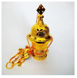 Pedupaan pembakar dupa emas pembakar parfum emas-Thurible pedupaan logam dari benguru, Karnataka, India