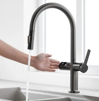 Robinet de cuisine extractible cascade en laiton gris anthracite à commande tactile monocommande