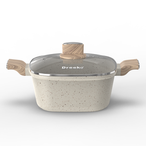 Nieuwe design eco-vriendelijke antiaanbak kookset met glazen deksel, geschikt voor inductie & gas, met bakeliet houten handvat - Product Image 2