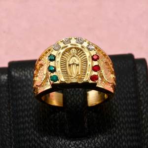 Anillo de Hombre Estilo Hip Hop Europeo y Americano, de Acero de Titanio, Chapado en Oro, con Diamantes de Colores, Modelo María - Product Image 1