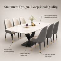 Ensemble Salle à Manger Moderne Luxe 8 Chaises Table Meuble Métal Dessus Marbre pour Cuisine Salon Bar Ensemble Repas 6 Chaises
