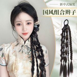 Extensiones de cabello trenzado de cinco hebras de estilo chino para mujer, peluca de cola de caballo tejida a mano, peinado trenzado de moda antigua - Product Image 3