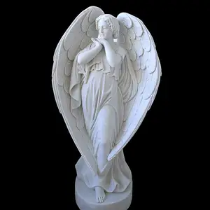 White Marble Hand Carved Garden Angel Statues Religious Angel Sculpture