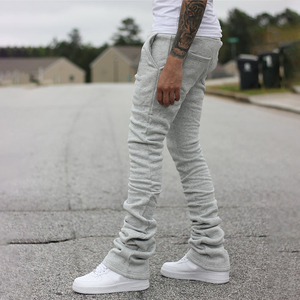 Celana Jogger Katun Tebal Custom Grosir YSJY, Celana Olahraga <span class=keywords><strong>Skinny</strong></span> Stacked Baggy untuk Pria - Product Image 4