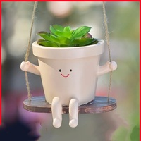 Vente chaude Creative Swing Planteur Pot Sourire Visage Résine pour Succulente Fleur Affichage Balcon Murs Hotsell Printemps Décoratif