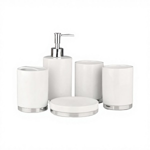 COZY Five-Piece Ceramic Bathroom Accessories <b>Set</b> Marble Pattern Hand <b>Soap</b> Dish Liquid <b>Soap</b> Dispenser Toothbrush Holder Hotel <b>Set</b> - Product Image 3