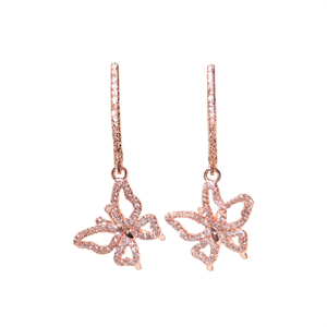 Boucles d'oreilles pendantes en forme de fleur en or rose E524, avec strass en cristal, bijoux de fête pour femmes, Style romantique - Product Image 1