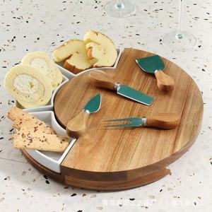 Planche à fromage en bois d'acacia avec ensemble de couteaux, planche à découper ronde en bois massif pour servir et recevoir - Product Image 3