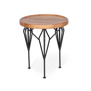 Mesa Auxiliar de Madera Antigua con Logotipo Personalizado, Modelo de Hierro Forjado, Estilo Europeo, Hecha a Mano, para Sala de Estar, Mesa de Noche Redonda Plateada - Product Image 1