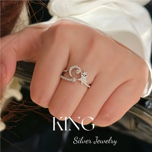 Anillo de Plata de Ley S925 con Estrella y Luna, Joyería King Silver, Micro Pavé, Unisex, Regalo de Moda - Product Image 3
