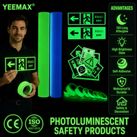 Film photoluminescent PVC/PET autocollant, feuille de vinyle qui brille dans le noir pour les panneaux d'avertissement d'urgence et la sécurité routière