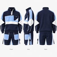 Ensemble personnalisé pull et short pour homme en tissu French Terry, col montant demi-zippé, design à empiècements color block, pour le quotidien et le streetwear