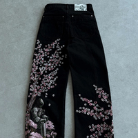 Pantalon en jean vintage personnalisé, effet usé, broderie 3D, coupe ample, motif de designer, streetwear, style Y2K