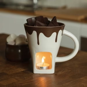 Tasse de fusion de chocolat personnelle en céramique chauffe-beurre Pot à fondue tasses avec fourchettes - Product Image 6