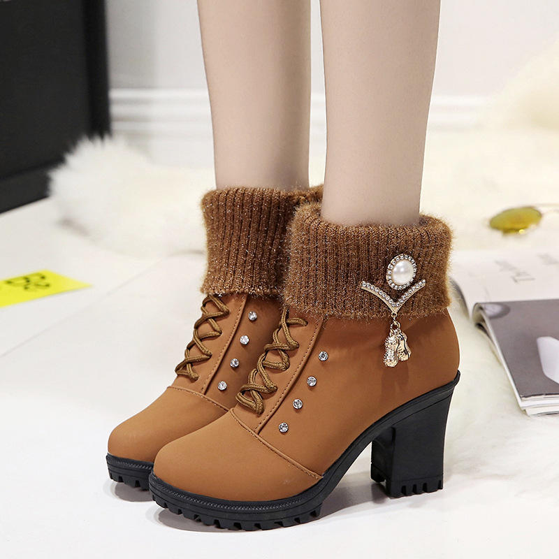 Knee High Brown Winter Boots Women Long Casual Shoes Pair