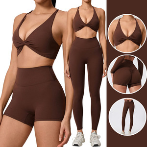 Ensemble de sport deux pièces personnalisé, soutien-gorge de sport sexy à nœud devant, leggings froncés, ensemble de yoga <span class=keywords><strong>Fym</strong></span> Fitness pour femmes, vêtements de fitness - Product Image 1