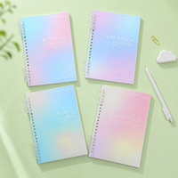 Carnet à spirale A5 à feuilles mobiles, double reliure 5 trous, clips en cristal, couverture dégradée pastel, rechargeable, 50 feuilles, Poésie Romantique