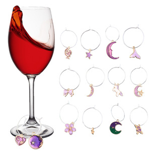 Wedding Wine Glass Charms Round Metal Mermaid Unicorn Design Party Table Decorations - Product Image 4
