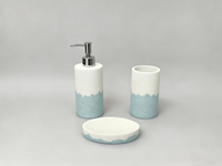 Ensemble d'accessoires de salle de bain en résine élégant et écologique, trois pièces, bicolore bleu clair et blanc, kit de bain, distributeur de savon liquide