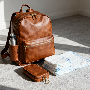 कस्टम निर्माता प्रीमियम टैन वेगन चमड़े के बच्चे डायपर बैग लक्जरी यात्रा चमड़े के डायपर बैग बैकपैक - Product Image 4