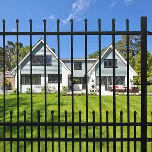 Metal Fences Panels with Dog Pickets Combo For House, Black Galvanized Wrought Iron Style Steel Privacy Fence DIY Installation