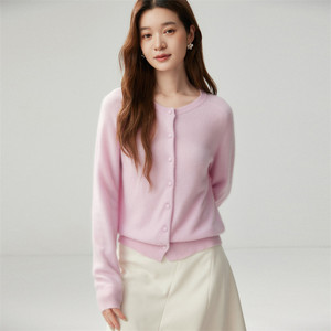 100% Cashmere Knitted <strong>Cardigan</strong> <strong>Women's</strong> Round Neck Solid Color Thin <strong>Long</strong> Sleeved Sweater - Product Image 2