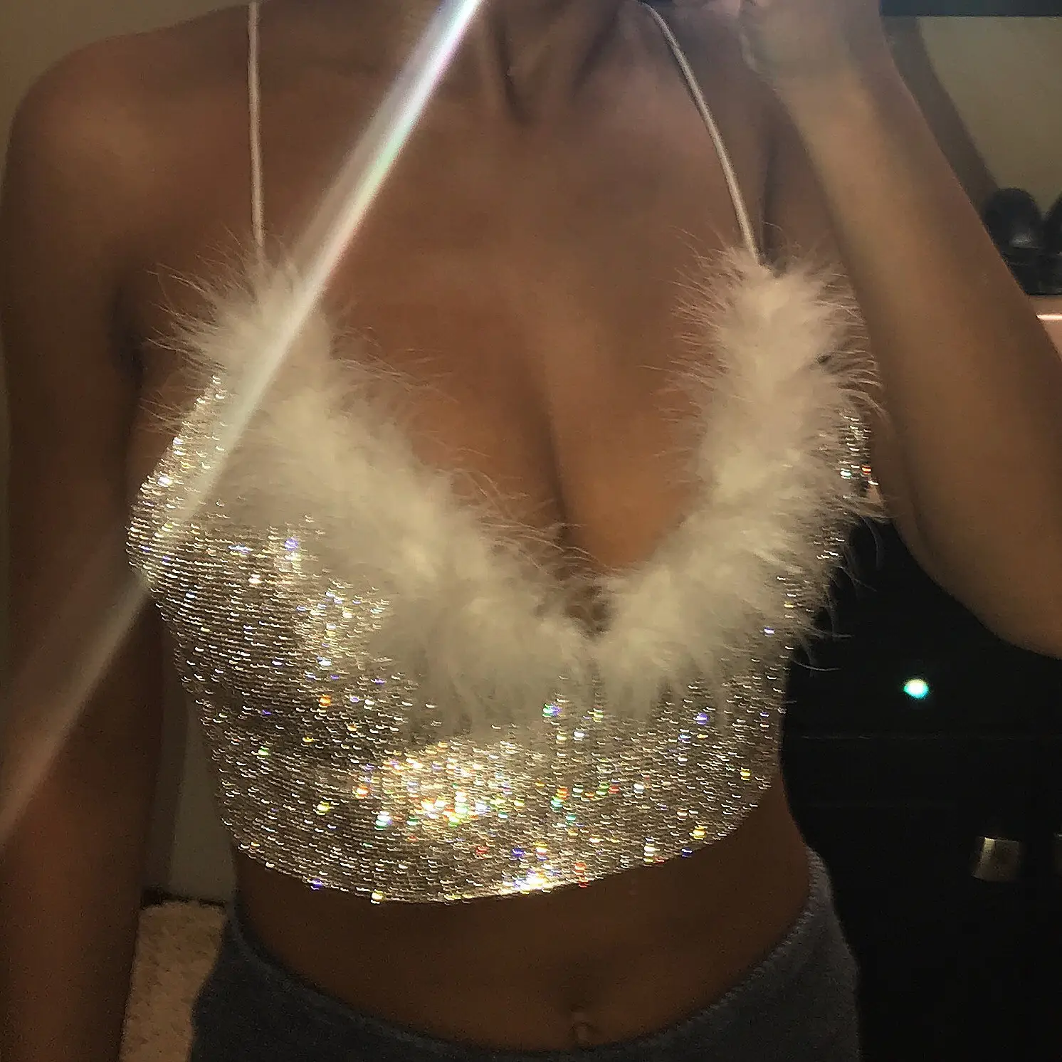 Veren Glitter Sexy Bralette Crop Top Voor Vrouwen Clubwear V-hals Halter Backless Cami Tank Tops Zomer