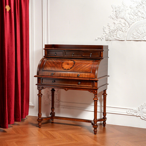<span class=keywords><strong>Scrivania</strong></span> Secretaire Antica in Legno Massello Stile Americano Royal, Tavolo Marrone con Cassetti, Set Toeletta per Trucco, Design <span class=keywords><strong>Scrivania</strong></span> Secretaire - Product Image 1