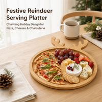 Plateau en bambou en forme de tête de renne, plateau rond de Noël avec bord surélevé pour la décoration des fêtes