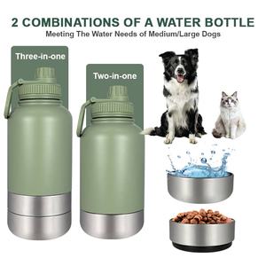 Bouteille d'eau pour chien en acier inoxydable 3 en 1, anti-fuite, avec bol pliable, gourde de voyage pour animaux de compagnie, logo personnalisé, 1000 ml, 32 oz - Product Image 6