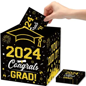 Graduation Money Box For Cash Gift Pull Surprise Money Gift Box Black And Gold Money Roll Gift Box With Pull Happy Graduation