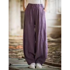 Pantalones de Verano 2025, Pantalones Anchos para Mujer, Color Personalizado, Talla Personalizada, Casuales, Finos, Holgados, de Lino y Algodón - Product Image 4