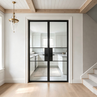 Porte française à double battant en acier, style moderne, insonorisée, avec verre trempé transparent, taille/couleur personnalisées, pour chambre, salon, hôtel