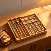 Organisateur de tiroir à couverts en bambou SpaceAid, durable, extensible, avec 10 emplacements pour ustensiles de cuisine