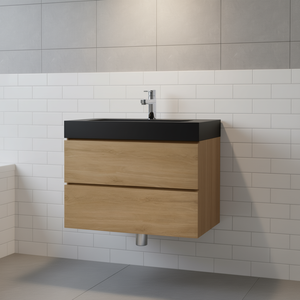 Mueble de Baño Moderno de Pared, 30 Pulgadas, Roble Natural, Lavabo Negro de una Pieza, Diseño Flotante - Product Image 2