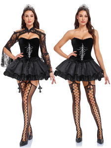 Conjunto de Encaje Estilo Gótico Dulce y Atractivo, Perfecto para <span class=keywords><strong>Halloween</strong></span>, Vestido Sexy de Carnaval, Disfraz de Viuda Negra, Vestido de Fiesta para Mujer - Product Image 1
