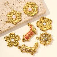Nouveau Pendentif DIY Personnalisé en Acier Inoxydable Plaqué Or 18K PVD, Motif Perle Fleur et Rame, pour Fabrication de Bijoux Cadeaux 2026