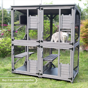 Casa para Gatos Grande <span class=keywords><strong>de</strong></span> <span class=keywords><strong>Madera</strong></span> para Exteriores <span class=keywords><strong>con</strong></span> Ruedas, <span class=keywords><strong>Cierre</strong></span> <span class=keywords><strong>de</strong></span> Botón, Ventana para Gatos, Poste Rascador para Patio, para Cerramiento Exterior - Product Image 4