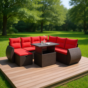 Conjunto de Sofás de Jardín de Ratán Sintético para 8 Personas, Muebles de Patio para Exteriores con Cojines, Diseño Moderno Contemporáneo, Color Marrón - Product Image 2