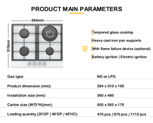 Estufas Empotrables elettrodomestico da cucina 60Cm vetro bruciatore a <span class=keywords><strong>Gas</strong></span> costruito <span class=keywords><strong>in</strong></span> piano cottura - Product Image 2