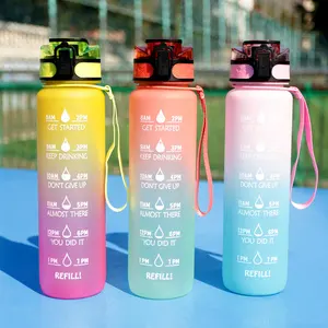 1000ml Sport Water Bottle Food Grade Plastic Botella Gym Botella De Agua Plastico Popular Item Motivition With Time Marker