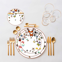 Vente en gros de plaque de porcelaine en os en céramique avec papillon imprimé personnalisé en or rose pour mariage
