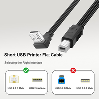 Kabel Printer USB Pendek 90 Derajat USB 2.0 Tipe A ke B Kabel Datar Pendek untuk Printer USB
