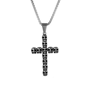 Skull <b>Cross</b> Necklace Stainless Steel Pendant Men's Gothic Party Jewelry SP933 - Product Image 1