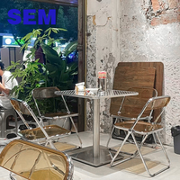 SEM Großhandel Industrielle Restaurant-Möbel Edelstahl-Esstisch und Acryl-Klappstuhl-Set für Café Pizza Fastfood