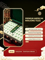 Mahjong Americano de Lujo Moderno, Fichas Acrílicas Rojas y Azules con Tapete de Juego con Diseño Floral Azul, Portátil, 166 Piezas