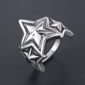 Five Pointed Star Index Finger <b>Ring</b> For Men <b>Titanium</b> Steel Retro Star Design Everyday Wear SA946 - Product Image 2