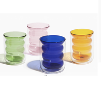 7oz fait à la main en gros mignon vague coloré verre gobelet lait café eau tasse micro-ondes résistant à la chaleur Double paroi verre tasse